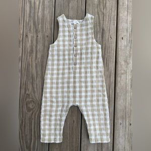 Rylee And Cru Button Down Jumpsuit - Green Woven Checked Size 6-12months